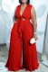 Casual Solid Hollowed Out Frenulum Pleated V Neck Regular Jumpsuits