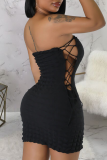 Sexy Solid Patchwork Backless Cross Straps Strapless One Step Skirt Dresses