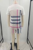 Casual Striped Print Patchwork Letter O Neck Short Sleeve Two Pieces