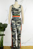 Casual Sportswear Camouflage Print Patchwork U Neck Sleeveless Two Pieces