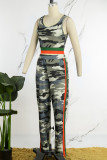 Casual Sportswear Camouflage Print Patchwork U Neck Sleeveless Two Pieces