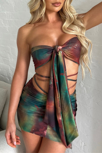 Sexy Backless Fold Knotted Strap Design Strapless Sleeveless Two Pieces