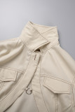 Casual Solid Patchwork Turndown Collar Long Sleeve Denim Jacket
