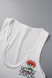 Street Cartoon Print Patchwork U Neck Sleeveless Two Pieces