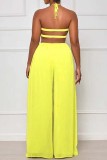 Sexy Casual Solid Bandage Backless Halter Regular Jumpsuits