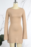 Casual Solid Basic O Neck Long Sleeve Dresses