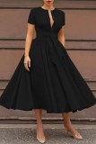 Casual Solid Patchwork With Belt Shirt Collar Short Sleeve Dress