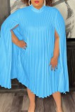 Casual Solid Pleated Half A Turtleneck A Line Dresses