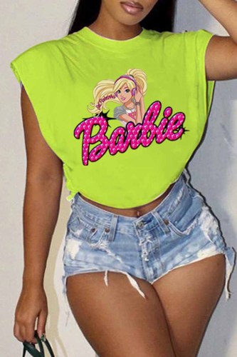 Casual Street Character Print Letter O Neck Tops