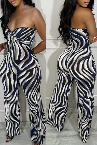 Sexy Casual Street Animal Print Print Bandage Printing Strapless Boot Cut Jumpsuits