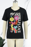 Casual Street Print Patchwork Letter O Neck T-Shirts