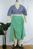 Casual Daily Striped Draw String Contrast V Neck Short Sleeve Two Pieces