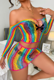 Sexy Striped Hollowed Out Patchwork Backless Lingerie