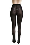 Sexy Solid Patchwork See-through Regular High Waist Pencil Solid Color Bottoms