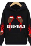 Casual Print Letter Hooded Collar Tops