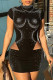 Sexy Solid Hollowed Out Patchwork Hot Drill Half A Turtleneck Short Sleeve Two Pieces