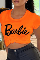 Street daily printed patchwork alphabet Barbie O-neck T-shirt
