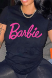 Street daily printed patchwork alphabet Barbie O-neck T-shirt