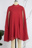 Casual Solid Pleated Half A Turtleneck A Line Dresses