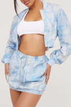Casual Print Tie-dye Long Sleeve Two Pieces
