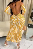 Casual Print Backless Off the Shoulder One Step Skirt Dresses