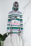Sexy Casual Striped Chains Hooded Collar Long Sleeve Three Piece Set
