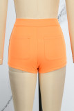 Casual Solid Patchwork Skinny High Waist Conventional Solid Color Shorts