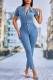 Casual Solid Patchwork Turndown Collar Short Sleeve Skinny Denim Jumpsuits