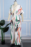 Casual Print Patchwork V Neck Regular Jumpsuits