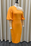 Casual Elegant Solid Patchwork Asymmetrical Collar Pencil Skirt Dresses