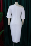 Casual Elegant Solid Patchwork Fold Asymmetrical Collar One Step Skirt Dresses
