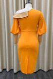 Casual Elegant Solid Patchwork Asymmetrical Collar Pencil Skirt Dresses
