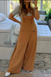 Casual Solid Patchwork Pocket Knotted Spaghetti Strap Loose Jumpsuits