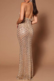 Sexy Formal Patchwork Sequins See-through Halter Long Dress Dresses