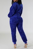 Casual Patchwork Sequins O Neck Long Sleeve Two Pieces