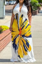 Casual Print Bandage Backless Halter Long Dress Dresses