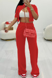 Casual Solid Basic Zipper Collar Short Sleeve Two Pieces
