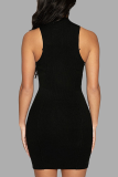 Sexy Solid Patchwork O Neck One Step Skirt Dresses