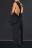 Sexy Solid Backless Asymmetrical Oblique Collar Long Dress Dresses