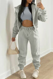 Fashion Casual Solid Cardigan Vests Pants O Neck Long Sleeve Three-piece Set