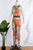 Casual Print Patchwork O Neck Sleeveless Two Pieces