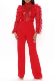 Sexy Casual Solid Patchwork See-through Turtleneck Skinny Jumpsuits