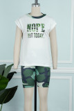 Casual Letter Camouflage Print Patchwork O Neck Short Sleeve Two Pieces (Subject To The Actual Object)