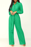 Casual Solid Patchwork Turndown Collar Regular Jumpsuits