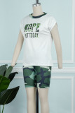 Casual Letter Camouflage Print Patchwork O Neck Short Sleeve Two Pieces (Subject To The Actual Object)