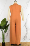 Casual Solid Buttons V Neck Plus Size Jumpsuits
