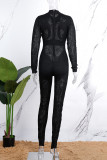 Casual Solid Patchwork See-through Turtleneck Skinny Jumpsuits