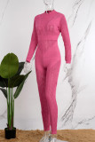 Casual Solid Patchwork See-through Turtleneck Skinny Jumpsuits