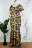Casual Street Print Patchwork O Neck Trumpet Mermaid Dresses