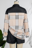 Casual Print Patchwork Turndown Collar Long Sleeve Two Pieces